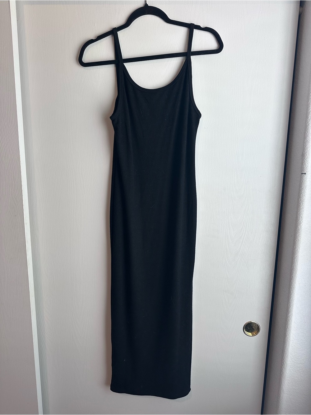 Classic Black Ribbed Midi Dress - Minimal Spaghetti Strap Worn Once